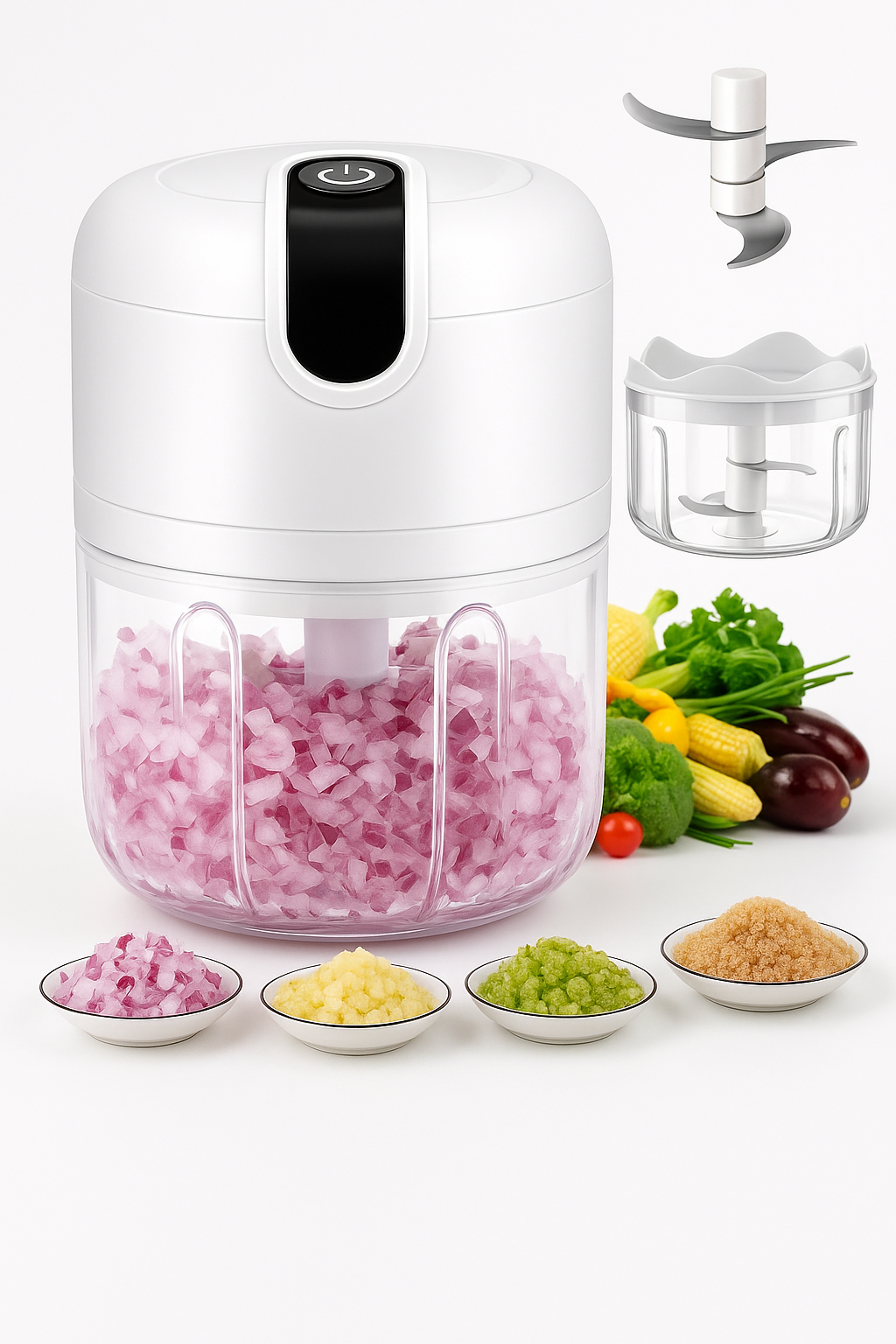 Mini Picadora Eléctrica de Ajo y Vegetales – USB Recargable, Multifuncional