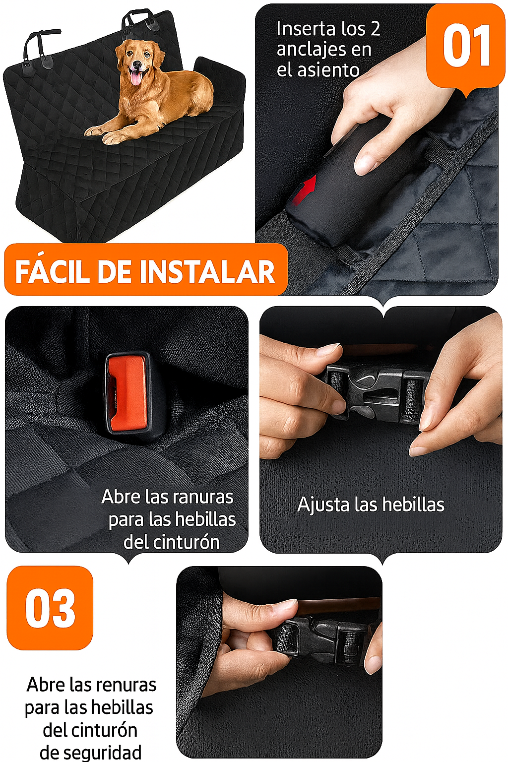 Funda de Asiento para Coche – Impermeable y Antideslizante para Mascotas y Niños
