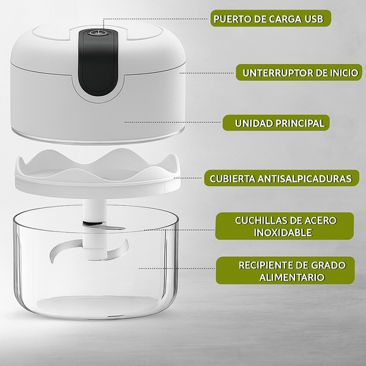 Mini Picadora Eléctrica de Ajo y Vegetales – USB Recargable, Multifuncional